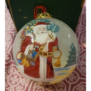 Le Bien Inside Painted Santa Glass Ball Christmas Ornament W/Box